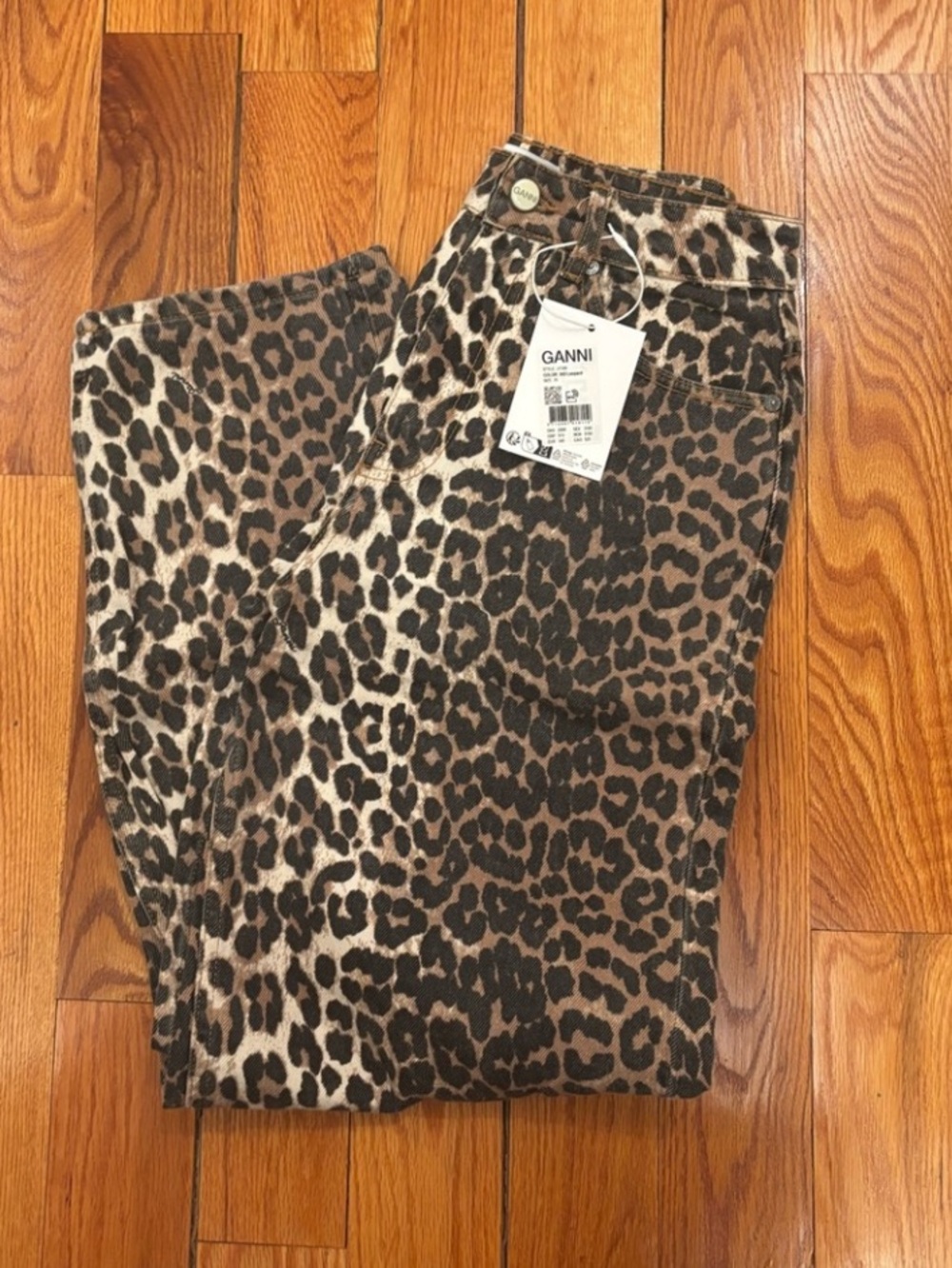 New - Ganni Leopard Spot Jeans - Brown and Black